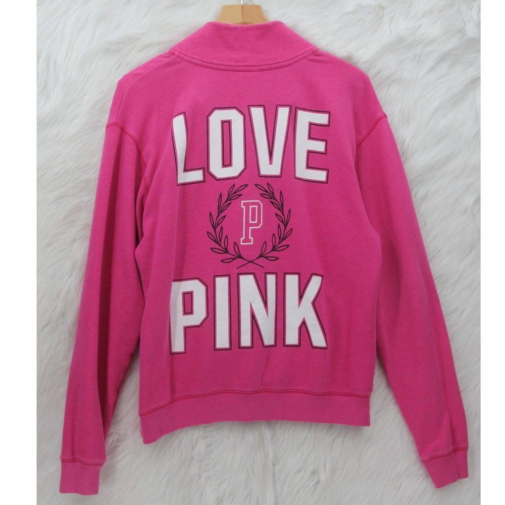 PINK Victoria's Secret Quarter Zip Logo Women's M Pullover Spell Out Lounge Y2k